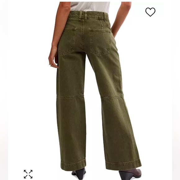 NWT Free People πhost pickx4ππ Benji relaxed fit wide leg jeans in army green - Picture 5 of 11
